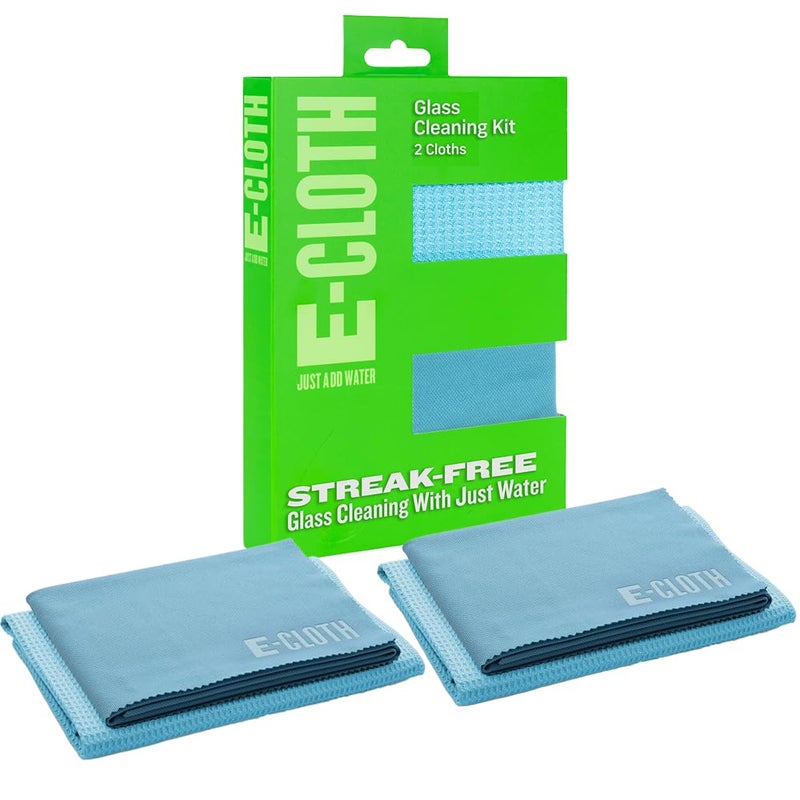 ECloth 2Pack Window Cleaning Cloth StreakFree Glass Mirror Cleaning Kit with Just Water Glass Cleaning Cloth Microfiber Towel Kit for Windows Car Windshield Mirrors Alaskan Blue